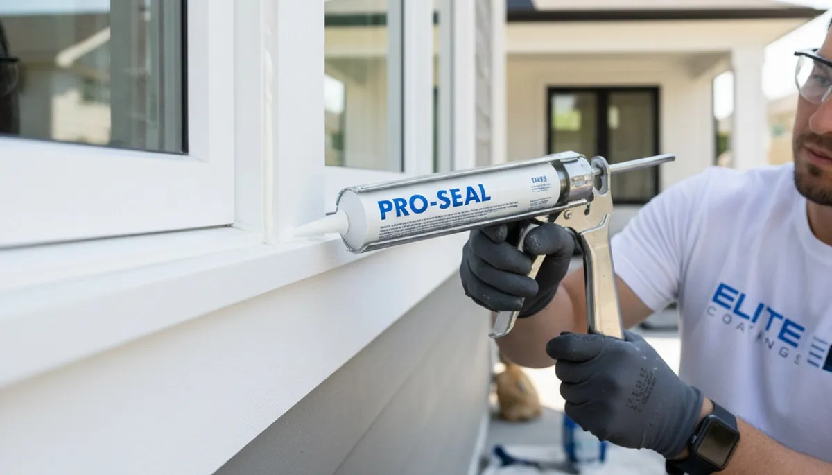 Professional caulking and sealing on Peoria IL home exterior for weatherproof paint protection