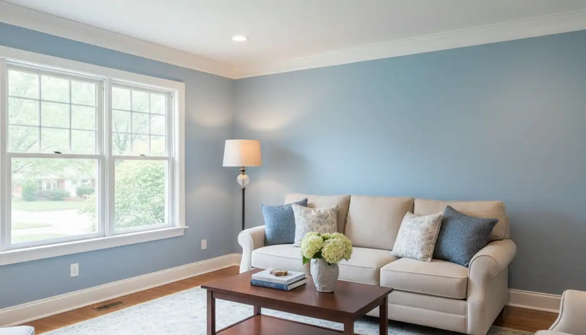 Freshly painted living room with smooth walls and bright colors by interior painters in Peoria, IL