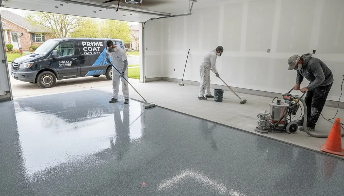 Professional epoxy garage floor coating in Peoria IL for durable, salt-resistant surface finish