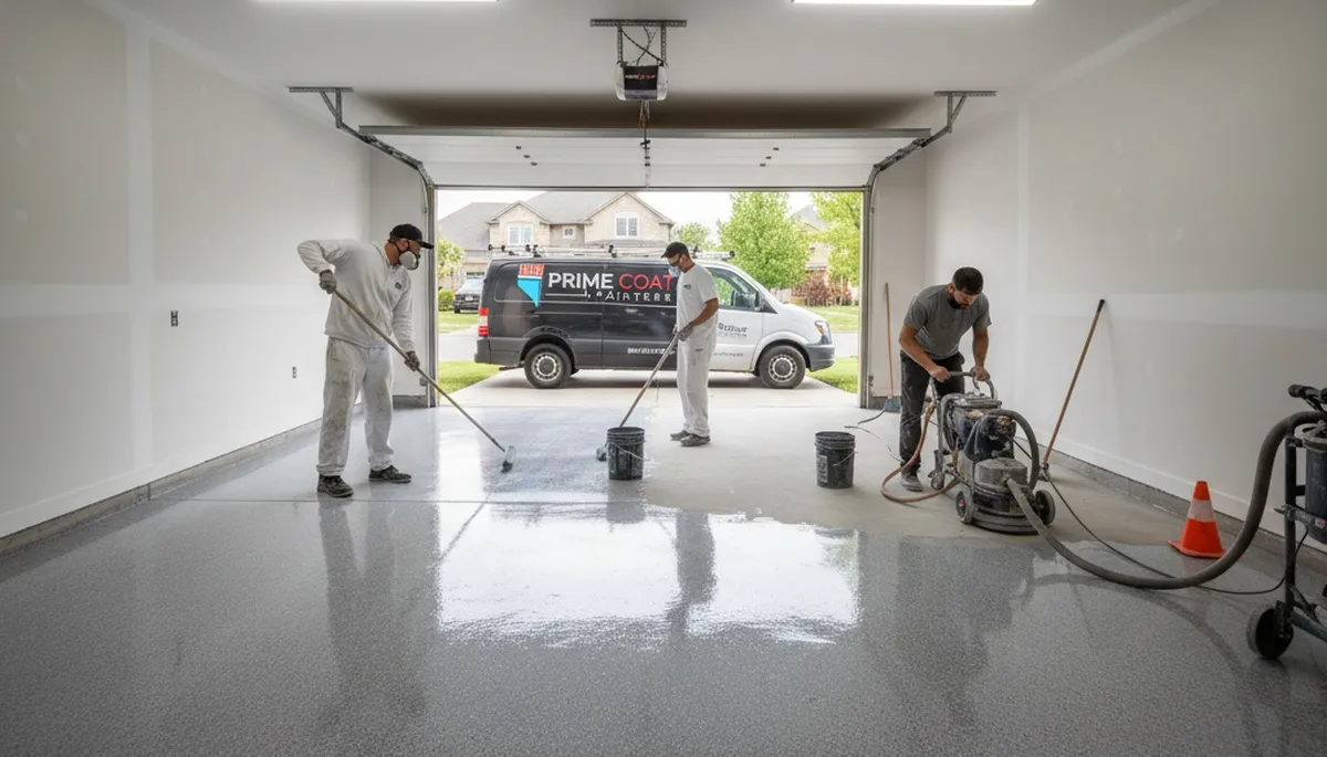 Epoxy garage floor coating in Peoria IL with durable finish by professional house painters