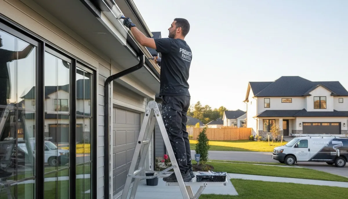 Professional gutter painting on a Peoria IL home by experienced house painters for lasting protection