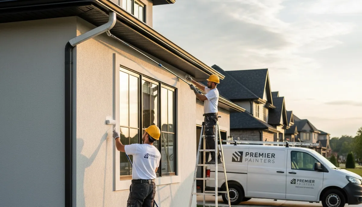 Professional gutter painting on a Peoria IL home by expert house painters for lasting weather protection