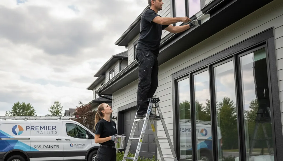 Professional gutter painting on a Peoria, IL home by expert house painters for durable weather protection