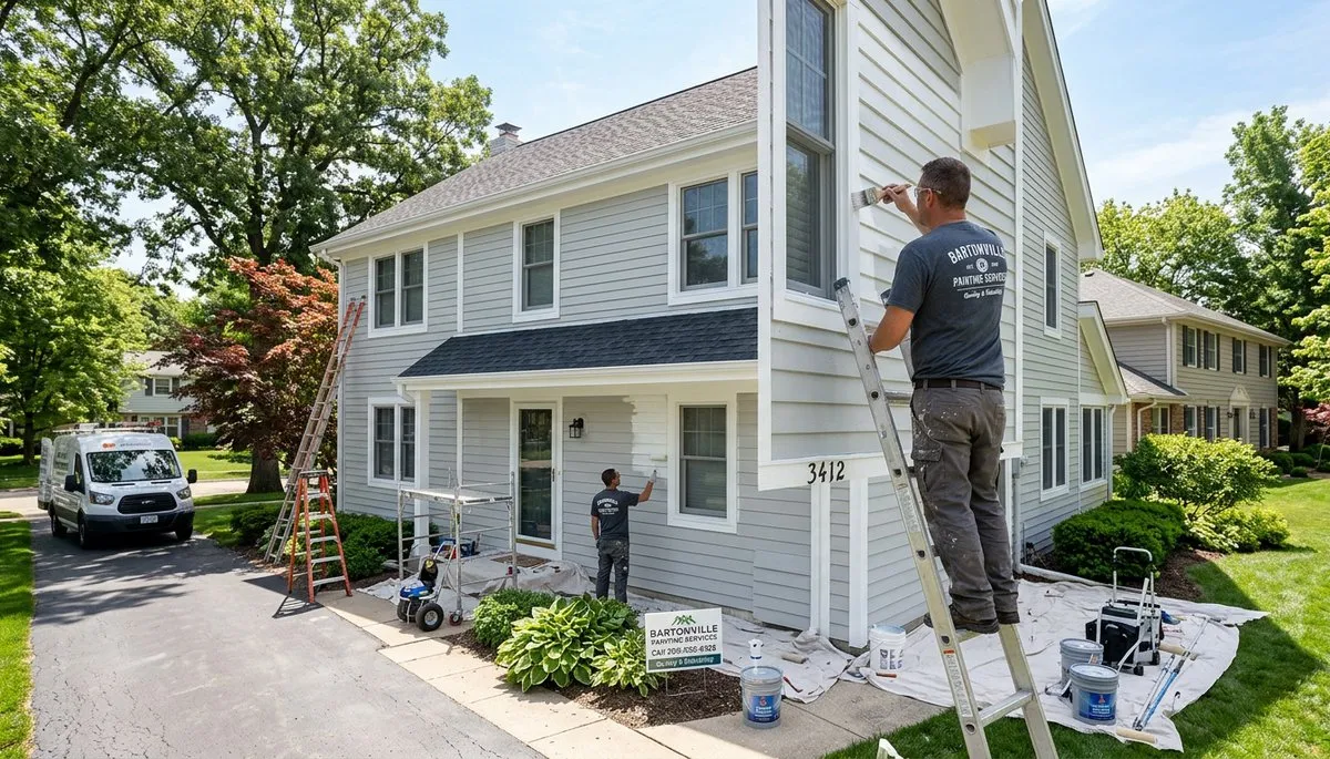 Professional house painters finishing exterior home project in Peoria, IL