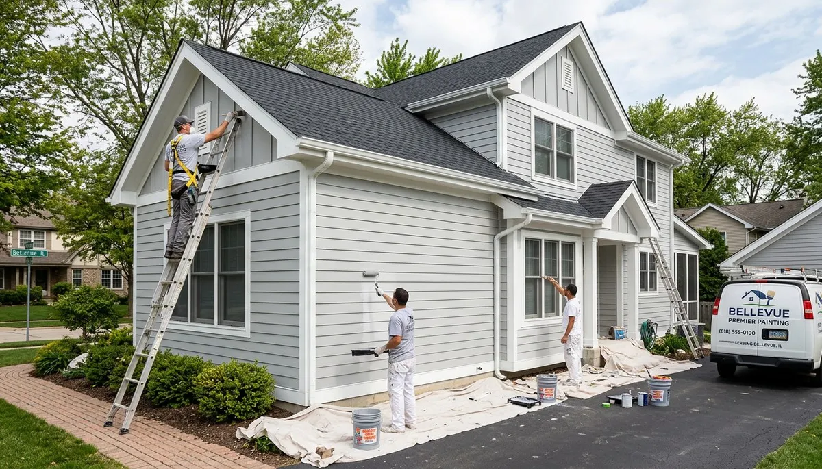 Professional house painters working on exterior home painting in Peoria IL