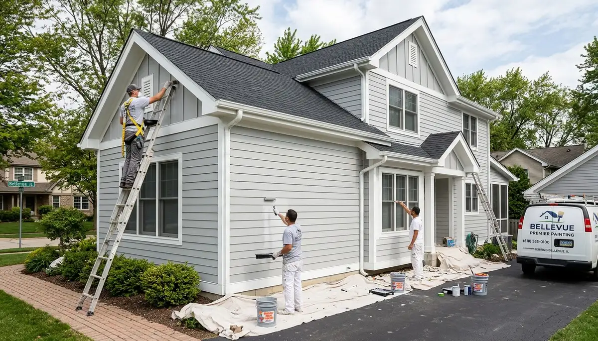 Professional house painters working on exterior home painting in Peoria IL