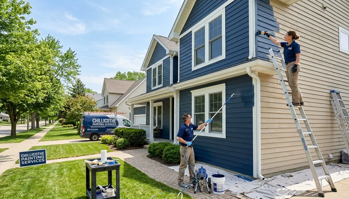 Professional house painters refreshing home exterior in Peoria IL with high-quality paint finish
