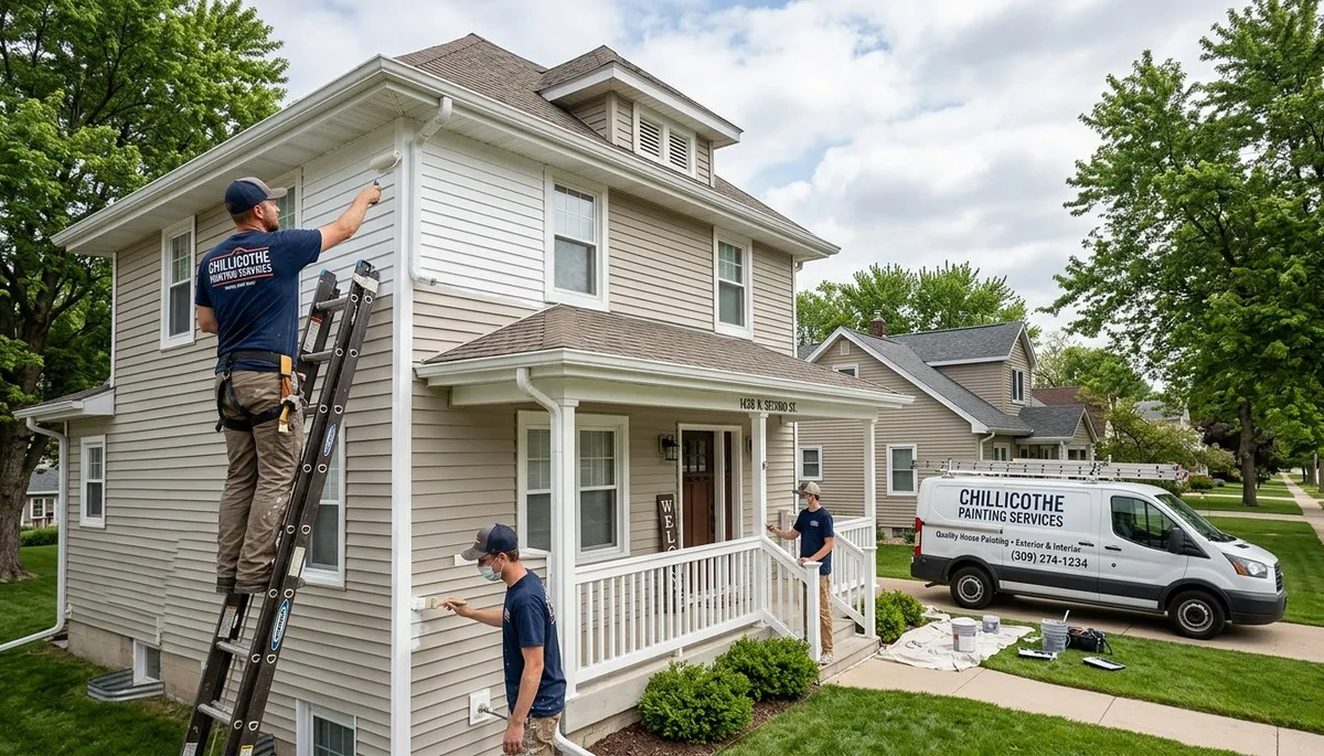 Professional house painters in Peoria IL applying fresh exterior paint to a residential home