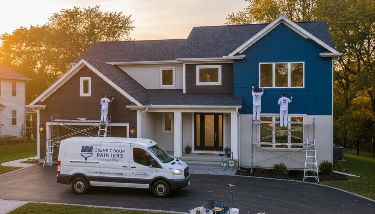 Professional house painters working on residential exterior in Peoria, IL