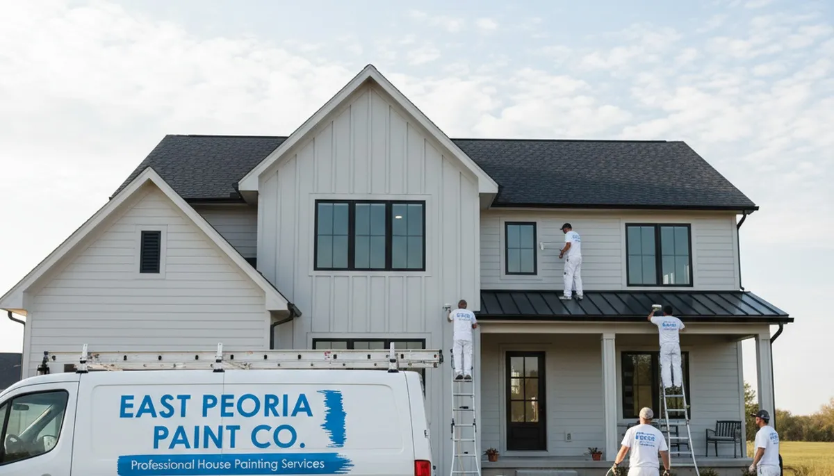 Professional house painters working on residential exterior in Peoria, IL