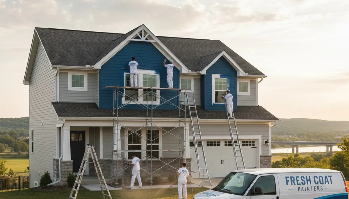 Professional house painters in Peoria IL applying fresh exterior paint to a residential home