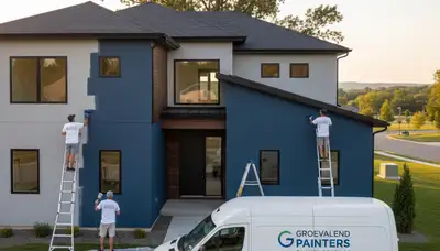 Professional house painters improving home exterior in Peoria IL with fresh residential paint finish
