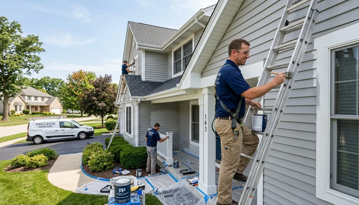 Professional house painters finishing exterior home painting in Peoria, IL