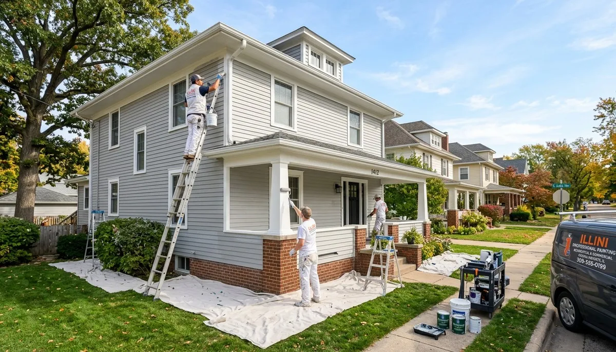 Professional house painters refreshing home exterior in Peoria, IL