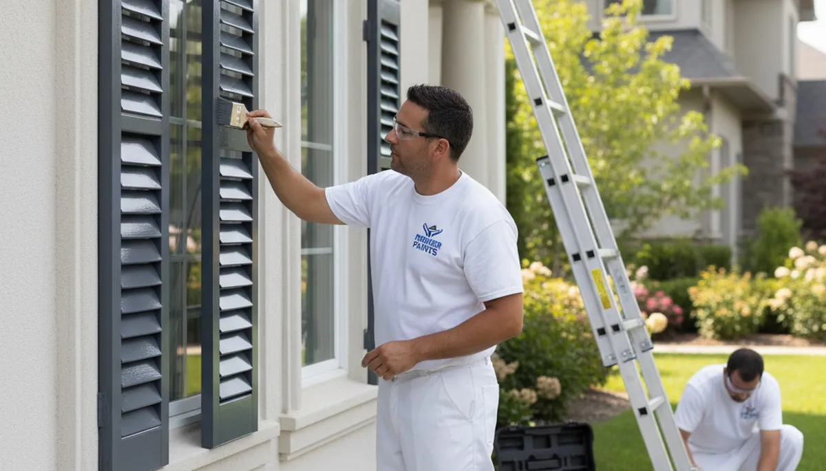 Professional shutter painting on a Peoria IL home exterior by expert local painters