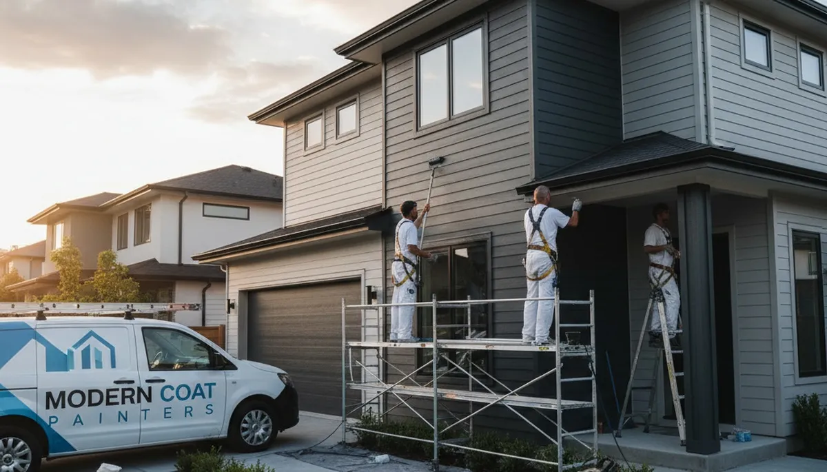 Professional siding painting on a Peoria, IL home by expert exterior house painters