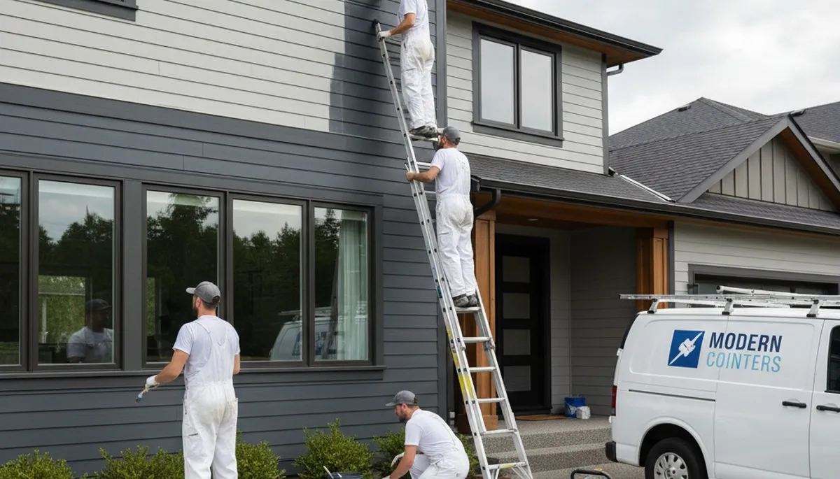 Professional siding painting on a Peoria IL home by expert house painters for lasting curb appeal