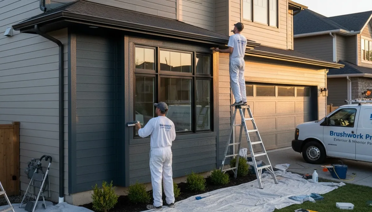 Professional siding painting on a Peoria, IL home by expert exterior house painters