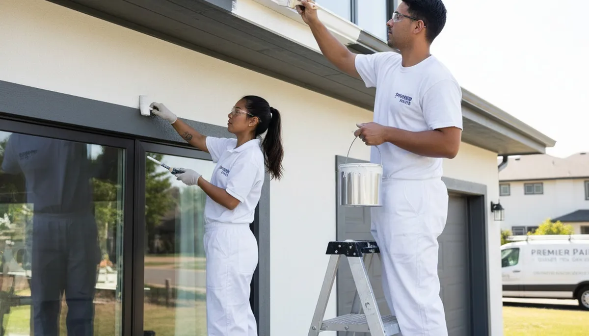 Professional trim and fascia painting on Peoria IL home by expert house painters