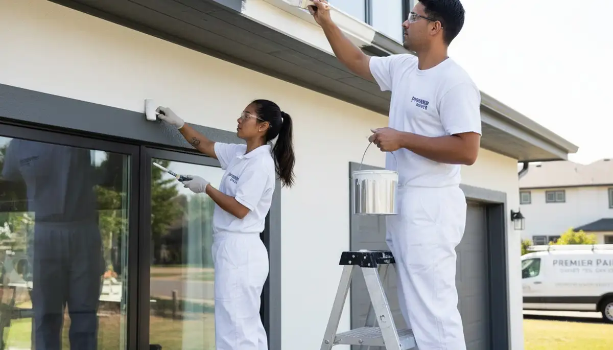 Professional trim and fascia painting on Peoria IL home by expert house painters