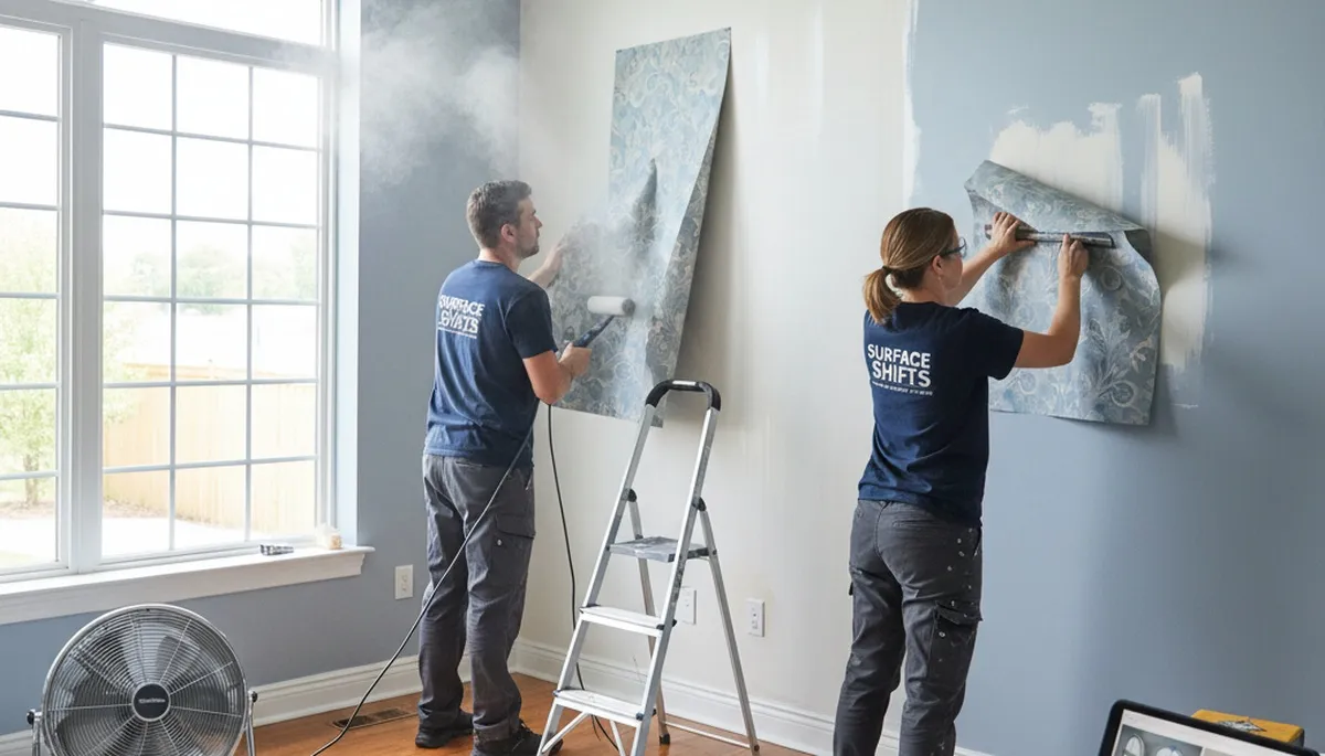 Professional wallpaper removal and wall prep by house painters in Peoria, IL
